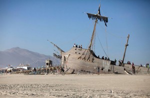 An art piece of a Burning Man shipwreck