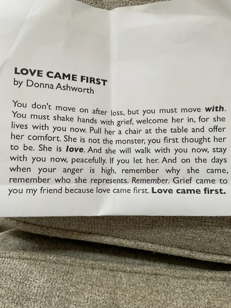 A poem Sally got from one of her grief groups